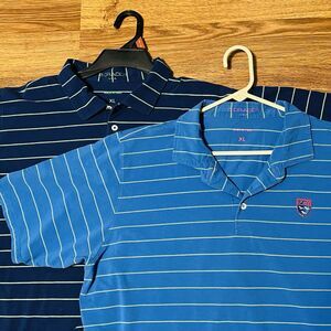 B Draddy Golf Polo Shirt Mens XL Blue Striped Performance Short Sleeve Lot 2